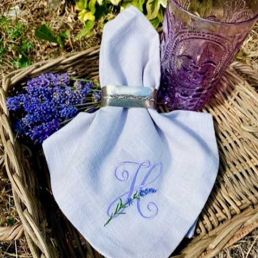 serviette leinen monogramm lavendel